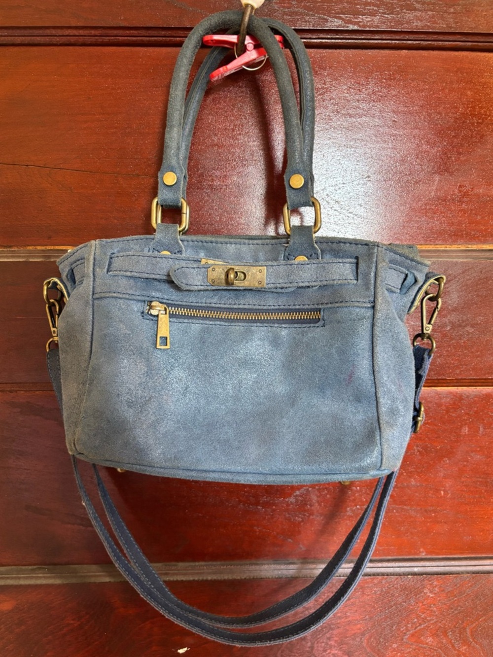 Suede Handbag in Slate Blue